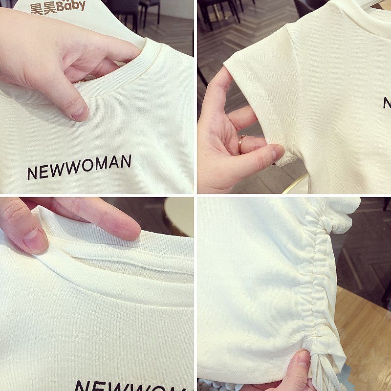 Girls' Short Sleeved T-shirt Summer Outfit Korean Girls' Top Simple Style Letter T-shirt