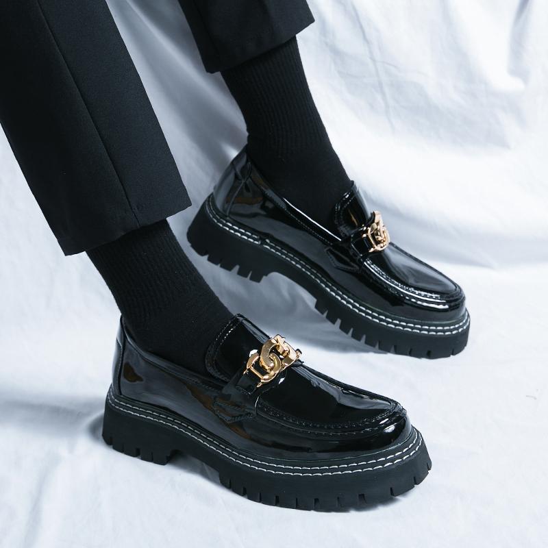 High-End Luxury Men's Leather Shoes Summer High-End Thick Bottom Fashion Bright Surface Slip-On Casual Loafers Leisure Shoes