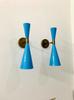 Mid Century Italian Brass Wall Lamp: Blue Sconce Lighting (Set of Two)