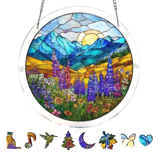 Acrylic Jigsaw Puzzle Kit Suncatcher Style DIY Stained Glass Window Hanging Ornament S