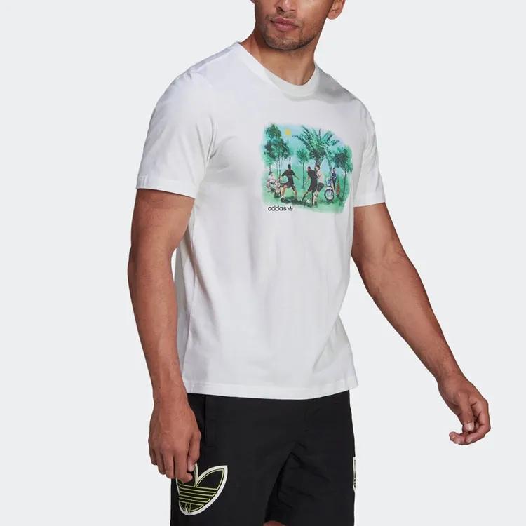 Adidas Originals T Shirts Men's White Crew Neck Moderate Straight Fit (Unisex) T-Shirts HE4717