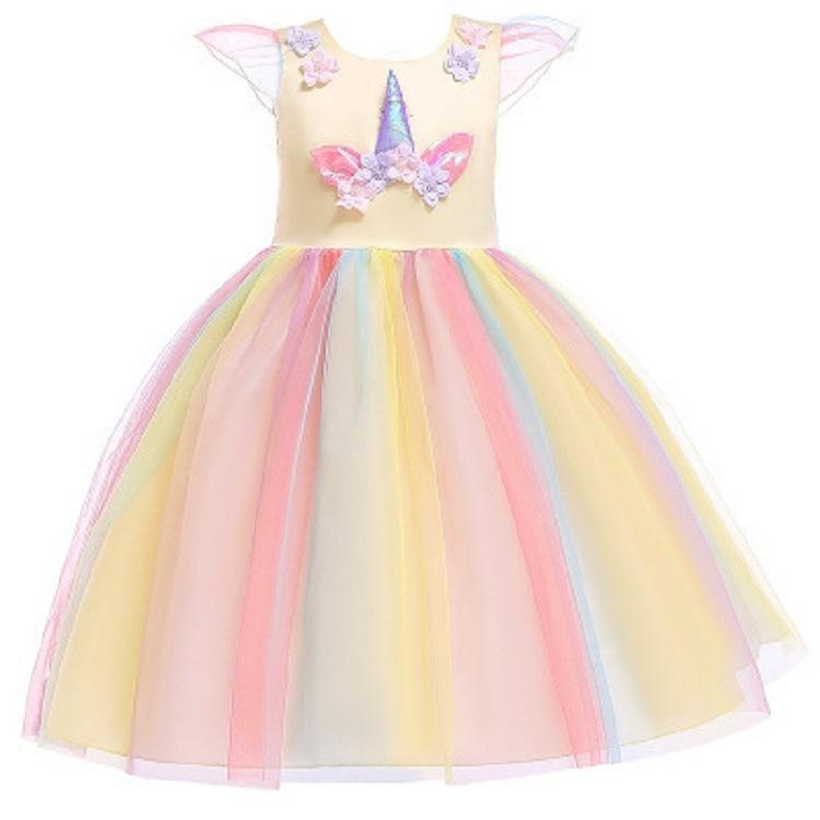 Halloween & Christmas Girls' Rainbow Unicorn Princess Dress