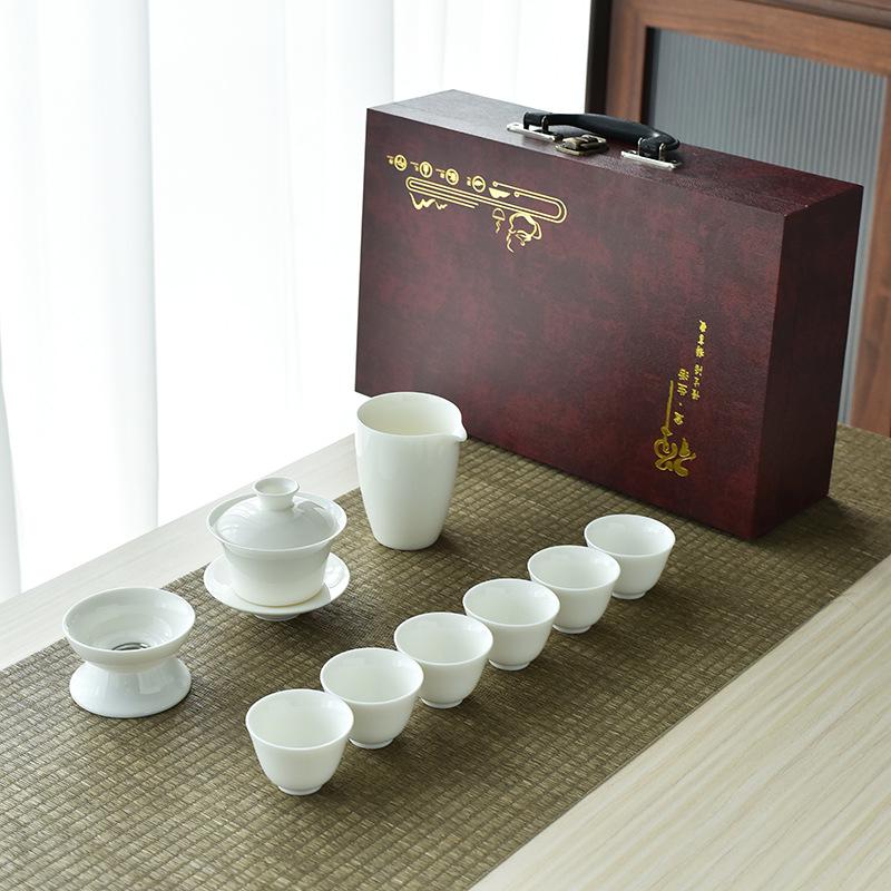 Lamb Fat White Porcelain Gongfu Tea Set - Customizable Tea Cups & Business Gift
