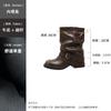 Cowhide version of grape mother, the same Spice Girl pant tube boots, fashionable wasteland wind pleated buckle, western cowboy boots, short boots