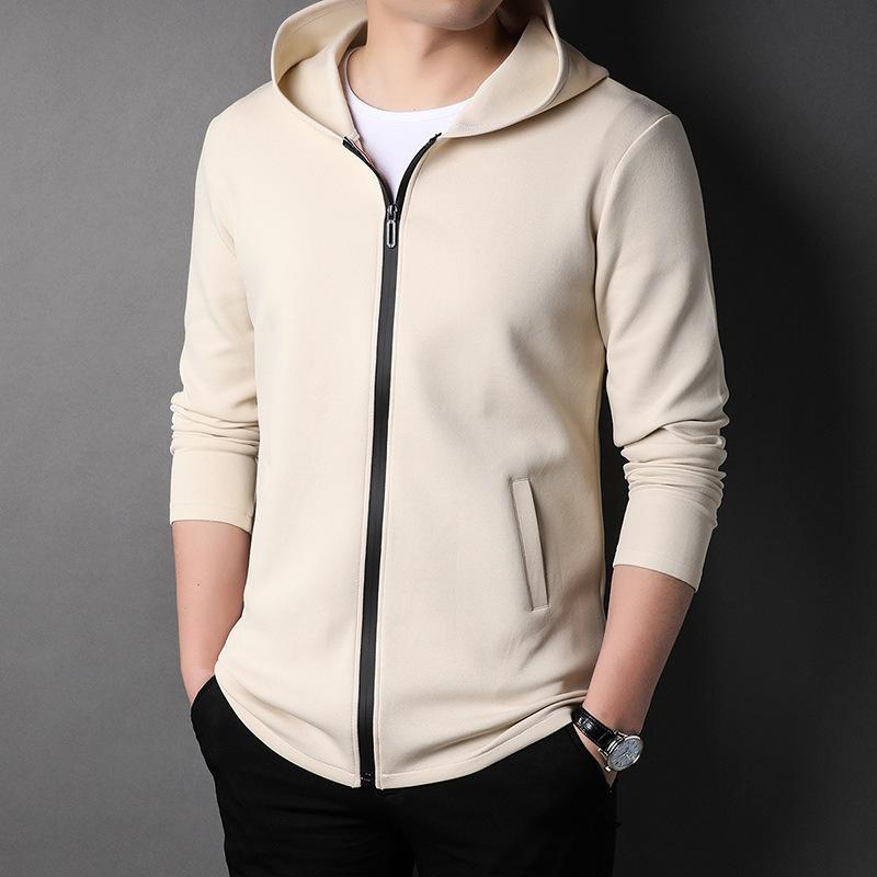 Men's Long-sleeved Hooded Jacket, Spring and Autumn Cotton Cardigan, Short Korean Style Casual Solid Color Jacket for Young and Middle-aged People