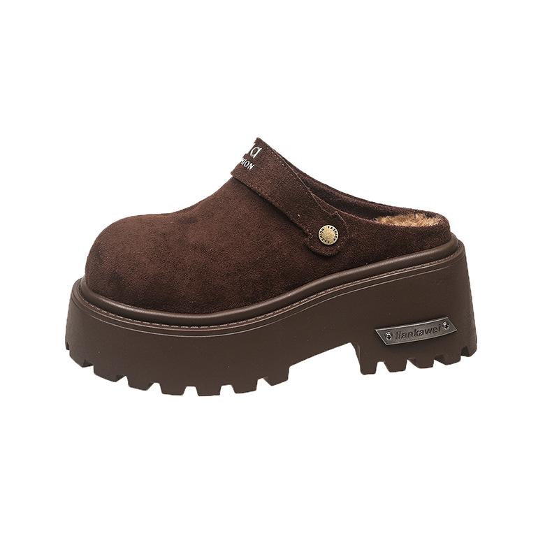 Fleece-Baumwollpantoffeln mit dicker Sohle Damen 2025 Herbst und Winter neue Outdoor-Baumwollpantoffeln Damenschuhe Mode vielseitige Baumwollpantoffeln