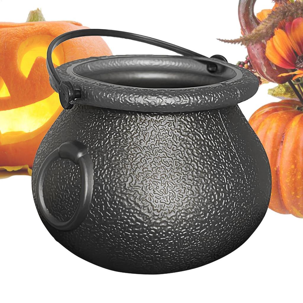 Halloween Candy Bowl Trick or Treat Candy Bucket Plastic Cauldron Bowls with Iron Rack Halloween Party Decor Candy Bucket