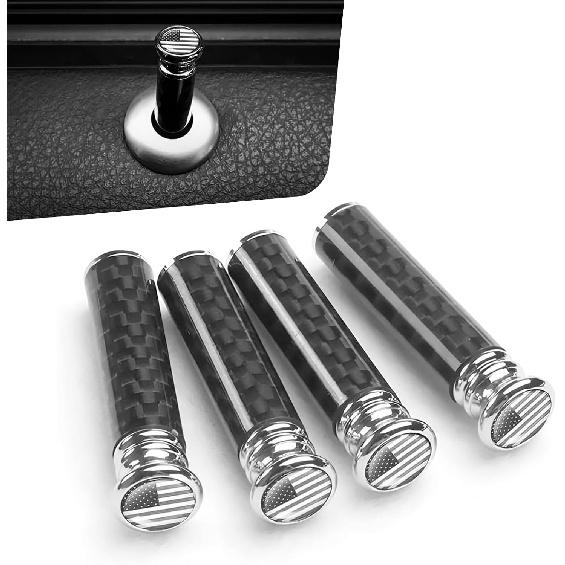 4PCS Car Door Lock Knobs, American Flag Lift Bolt Auto Inner Door Pull Pins, Carbon Fiber Decorative Door Lock Pull Pin Cap, Universal Car Interior