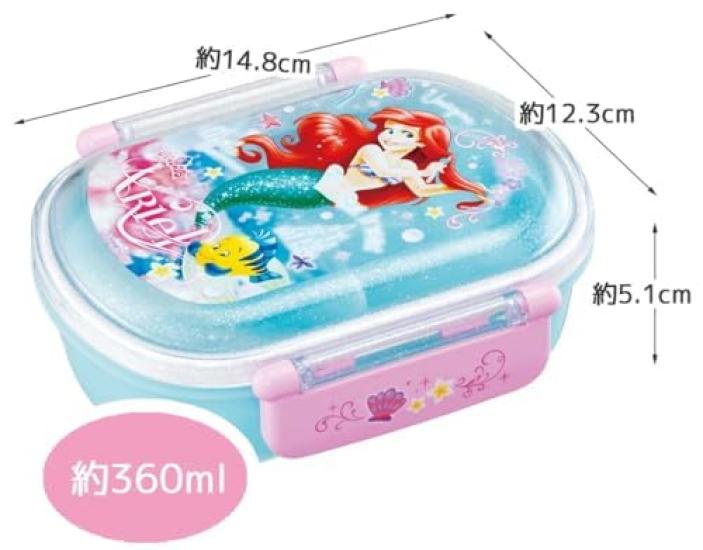 Skater Ariel 24 Antibacterial Dishwasher Safe Soft Lid Tight Lunch Oval 360ml Trio Set Lunch Princess Tight Set Box, Shape, (Chopsticks, Spoon, Fork),