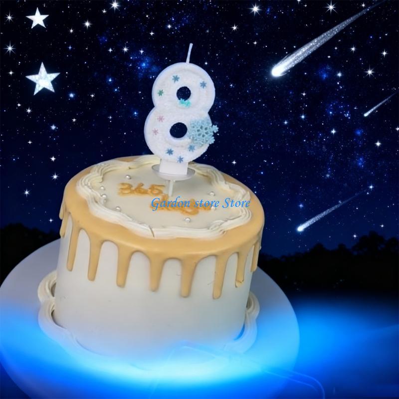 B0KB Winter Snowflake Themed Birthday Number Paraffins Wax Safe For Kids Girls Parties And Cake Toppers Decorations