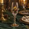 Regali di Natale Unici Calice da Vino Dipinto a Mano, Calice con Gambo Disegno Uccello e Motivo Floreale, Regalo per Amanti Calice Artistico in Vetro Borosilicato di Cristallo