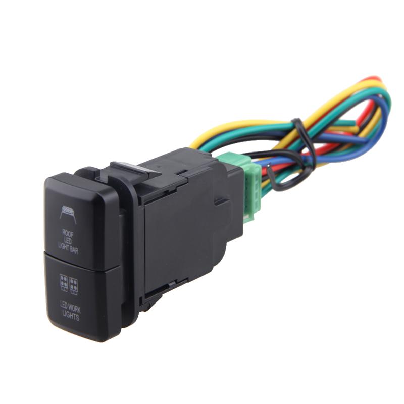 1PC 12V Car Dual Toggle Switch LED Light Bar Blue/Green On-Off Push Switch Button With Cable For OBD2 Car Accessories