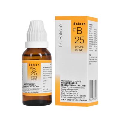 Dr Bakshis B25 Acne Drops Homeopathic Blemish Care For Clear Looking Skin Daily Support Routine Balance 30 Ml