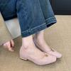 Spring New Low Heel Single Shoes Women's Fashion Square Head Shallow Mouth Suede Metal Buckle Non-slip Low Top Shoes