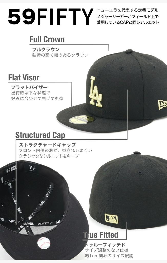 New Era Flat Visor Cap MLB Dodgers LA Black Gold 59Fifty LOSDOD BLK MGLD 25J