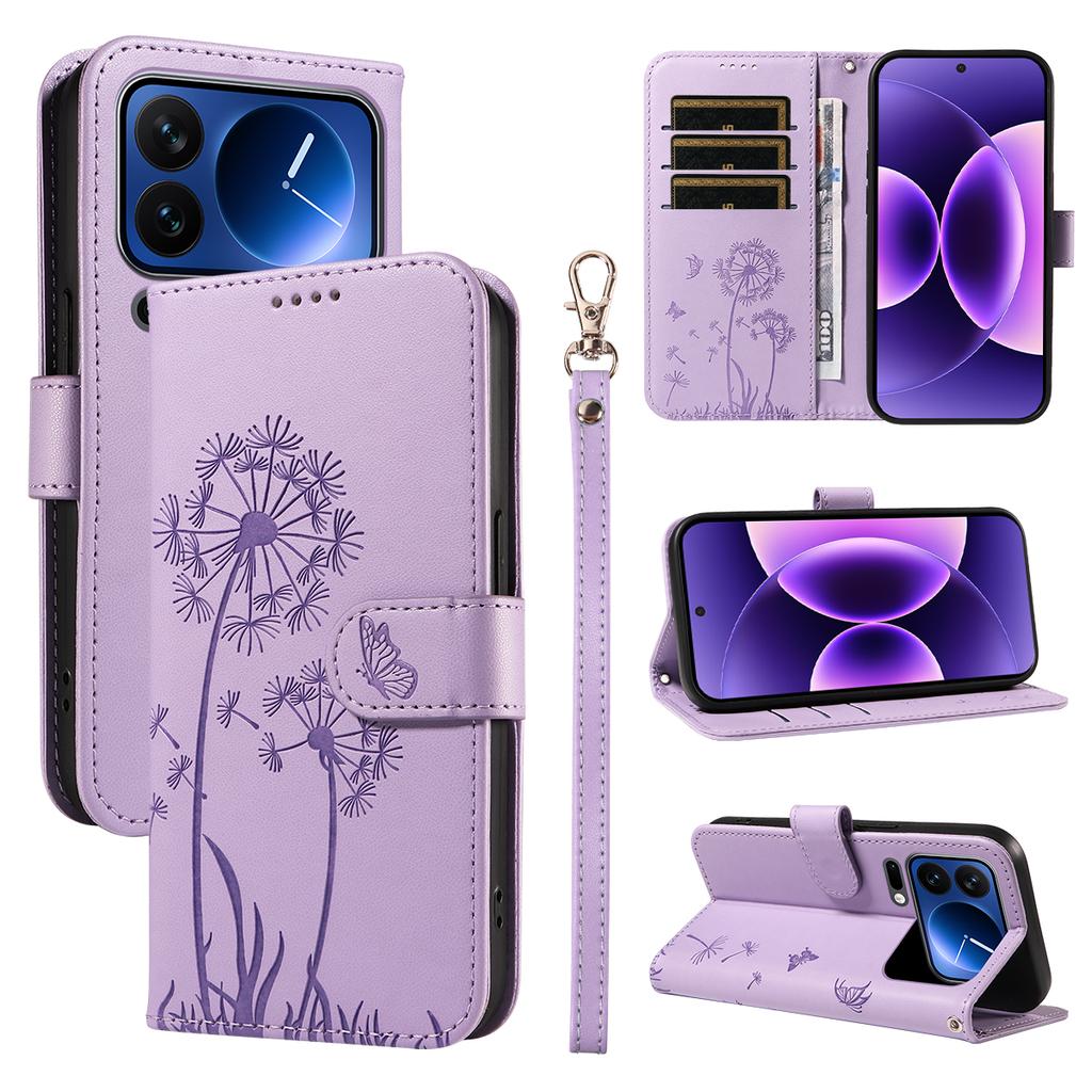 For Xiaomi 17 Pro Leather Wallet Case with Strap Dandelion Imprint Phone Stand Cover