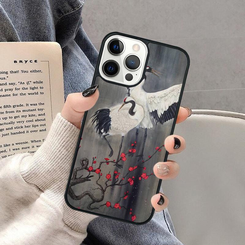 Japanese Cranes Art Phone Case for iPhone 17 Air 16 16e 15 Plus for Apple 13 11 12 14 Pro Max Cover coque Shell