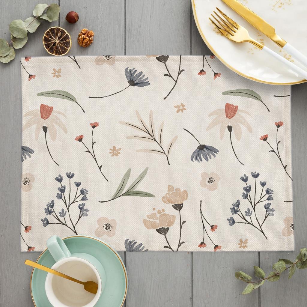 Bohemian Floral Pattern Placemat Kitchen Decor Cotton Linen Boho Dining Table Mats Coaster Pad Bowl Coffee Cup Mat 40X30cm