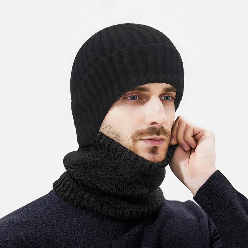 Winter Plush Knitted Cap Two-Piece Men's Outdoor Cold-Proof Warm Ear Protection Wool Cap
