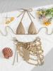 New Khaki Bikini Set 2025 Women Hollow Out Chain Skirt 3 Piece Swimsuit Beach Bathing Suit Push Up Holiday Swimwear Biquini
