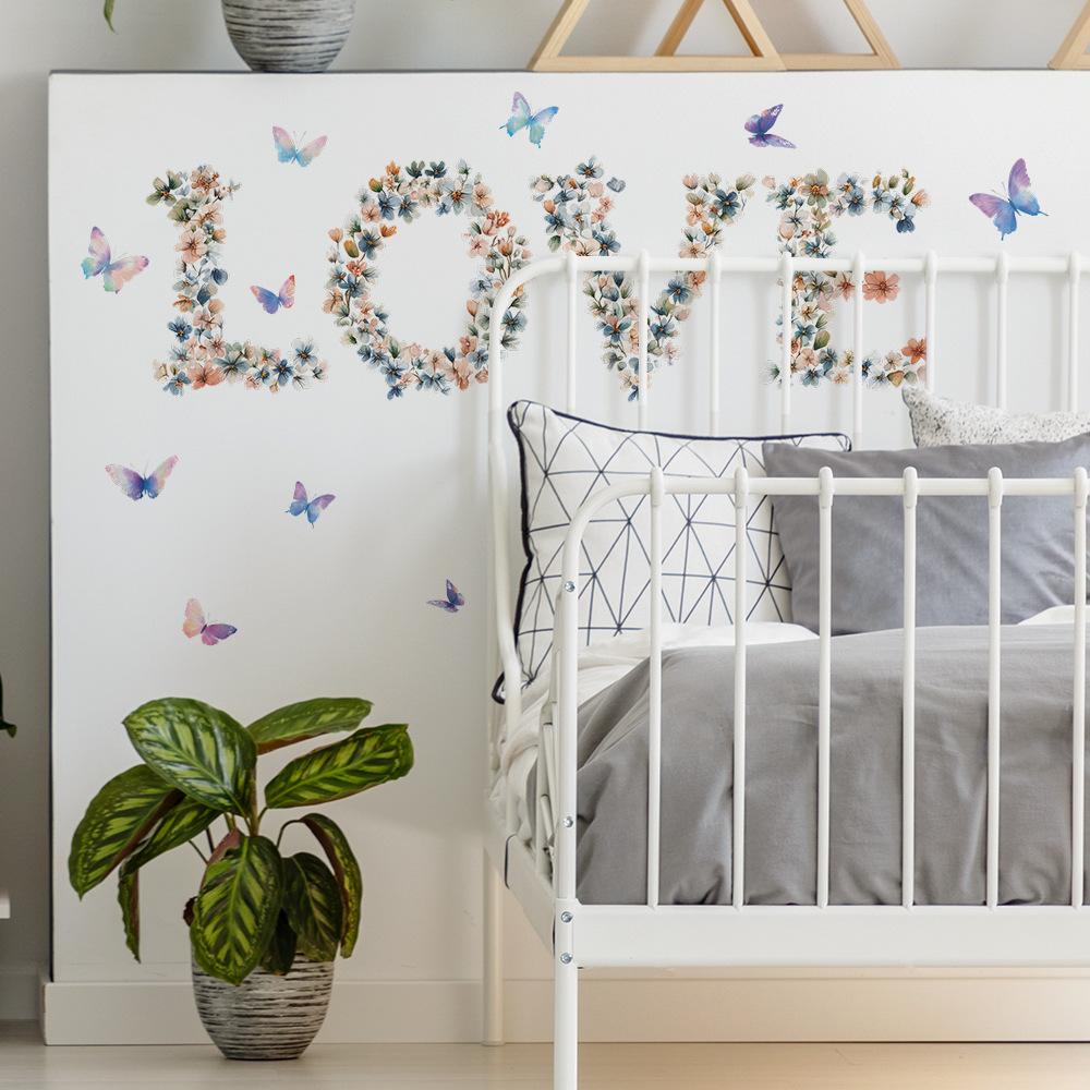 Flower Butterfly LOVE Bedroom Living Room Study Background Landscaping Wall Sticker