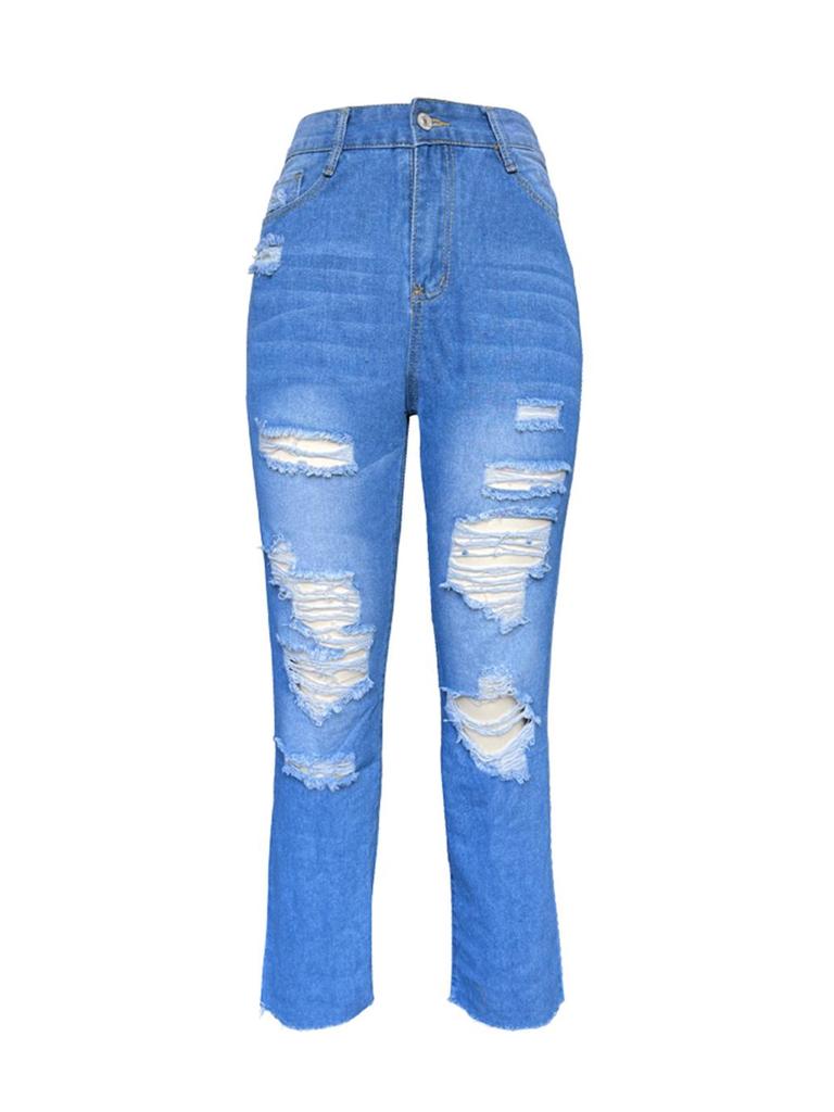 2025 Summer European & American Style Slimming Ripped Denim Jeans for Women