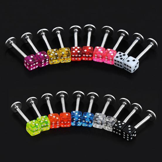 20 st Mixed Cube Tärningar Läpp Öronstift Ringar Tragus Labret Body Piercing Bars