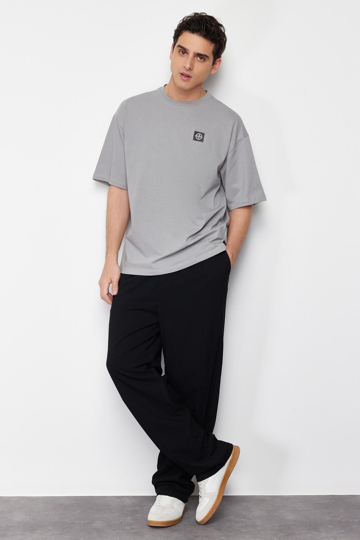 

Men s Fashion New T-Shirt Gray Oversize Compass 100% Cotton T-Shirt with Label S
