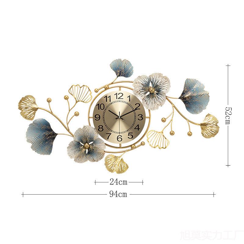 Elegant Ginkgo Leaf Chinese Style Silent Wall Clock for Living and Dining Rooms
