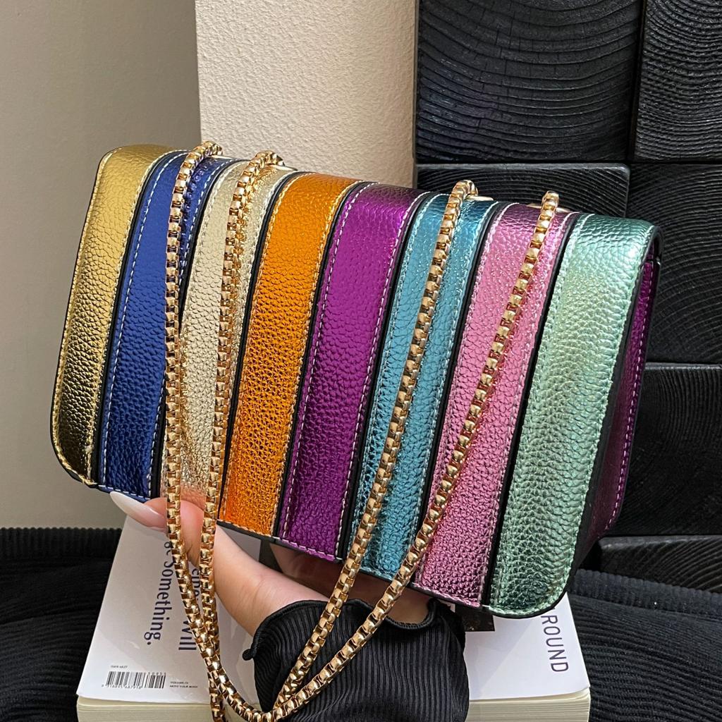 2025 new trend fashion niche contrasting color design shoulder bag color camera bag chain messenger bag small square bag