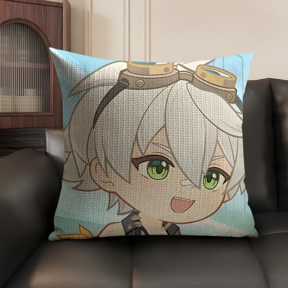 Bennett Cute Genshin Impact Cushion Cover Natural Linen Organic Fabric Double-Sided Printing Sofa Home Decor Gift Pillow Case