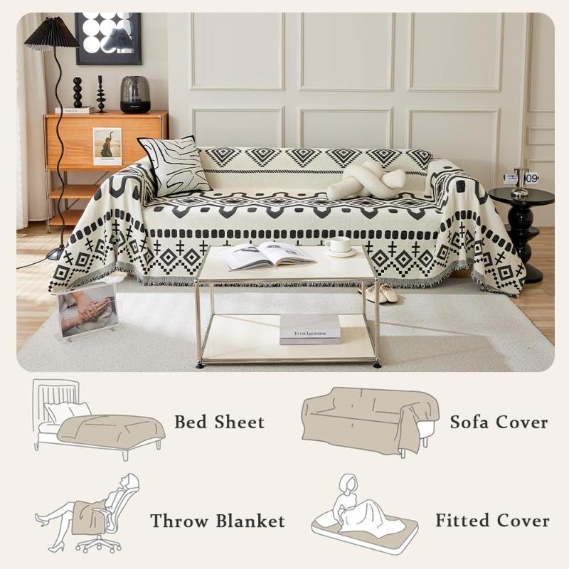 Water Resistant Boho Couch Cover  Covers for 3 Cushion Couch Sofa Pet Friendly Thick Dirt Resistant  Dark Black, 71" X 118"