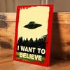 1 Item: I Want To Believe In Vintage UFO Tinplate Painting, Nostalgic Sci-Fi Style Wall Decor, Home Living Room Office Cave-Styl