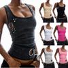 Débardeur Pull sans manches pour femme Maille côtelée Décontracté Gilet d'été avec détail clouté Anneau métallique Coupe ajustée