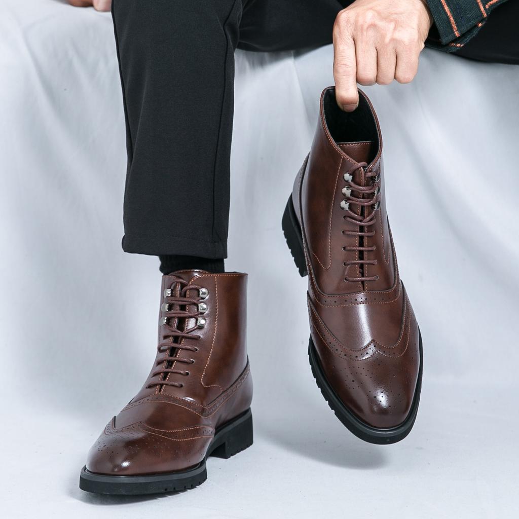 Fashion New Dress Chelsea Boots Men Shoes PU Brown Fashion Versatile Business Casual British Style Street Party Wear Classic Ankle Boots