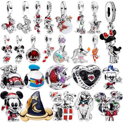 Mickey Minnie Friends Dangle Charm Beads European Silver Bracelet Necklace DIY Jewelry Gift for Kids