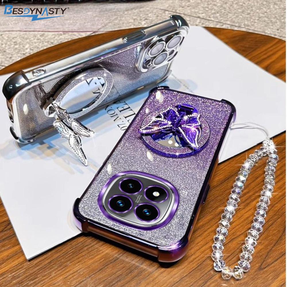 Crystal Bracelet Glitter Butterfly Mirror Stand Case For Xiaomi Poco X7 X6 X5 X3 Pro F7 M8 M6 F6 POCO C65 C75 Shockproof Cover
