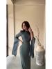 2024 Summer Patchwork Tulle Long Satin Slimming Dress with Large Sleeves
