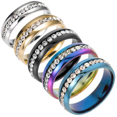 Fashion Multicolor Stainless Steel Stackable Crystal Zirconia Eternity Rings Wedding Band Jewelry