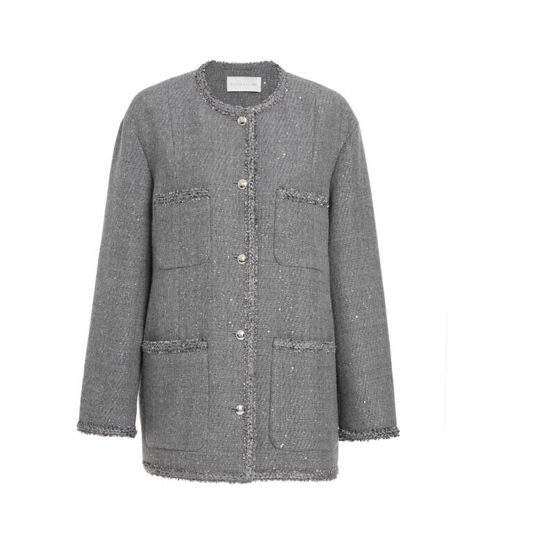 ELLASSAY Women's French Style Tweed Round Neck Wool Coat EWB363D00300