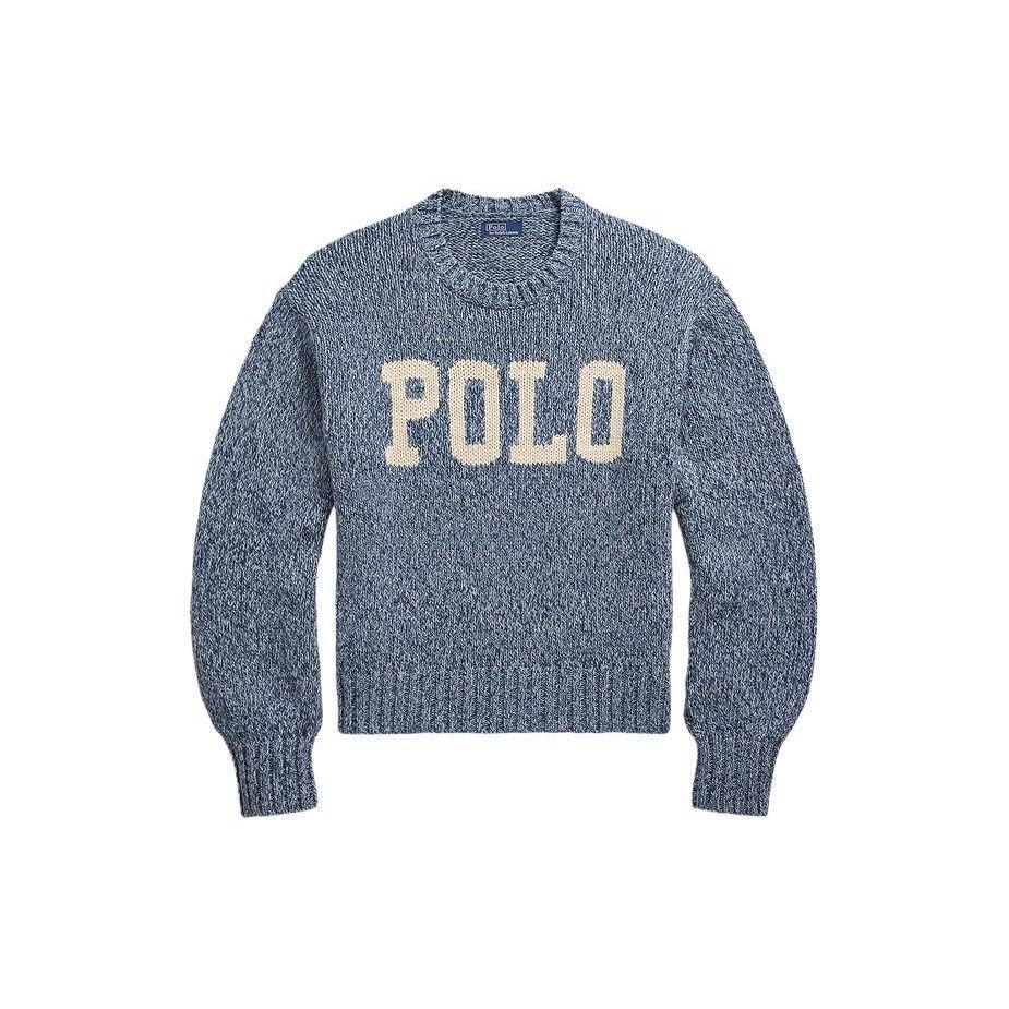 Polo Ralph Lauren SS24 Letter Embroidered Long Sleeve Crew Neck Loose Knit Sweater Women sweater Blue WMPOSWENC020871-999