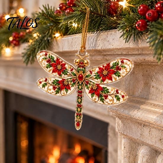 Clear Acrylic Gift Tags Dragonfly Hanging Ornament, Seasonal Decorative Pendant with Lanyard, Lightweight Sign HD Printing for Christmas Tree