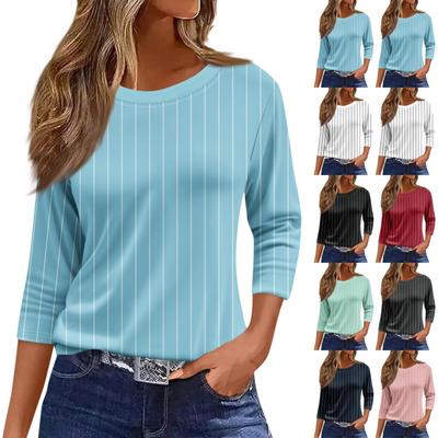 Damenmode, lässig, Rundhalsausschnitt, 3/4-Ärmel, lockeres bedrucktes T-Shirt, Damen-Top