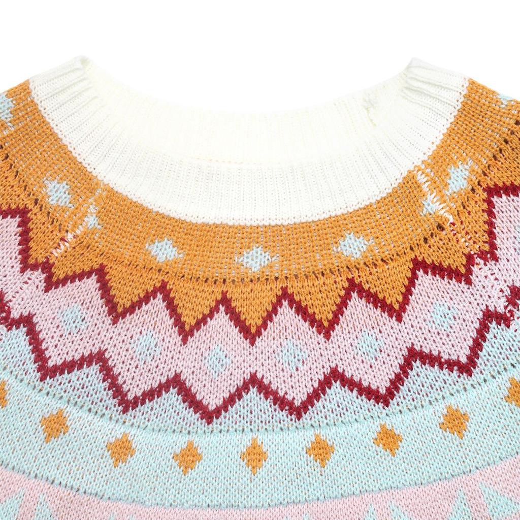 Women's Fashion Casual Fall Winter Colour Block Print Long Sleeve O-Neck Sweaters