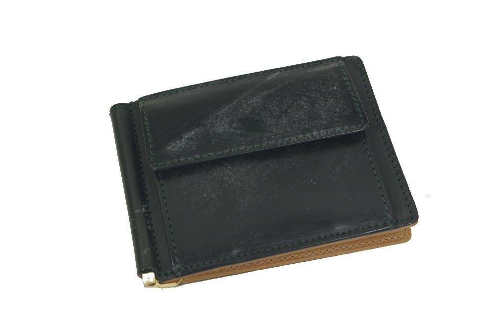 

Cuir BRIDLE Made by Thomas bridle leather x tanned leather bill scissors with money clip purse moss [Saint LEATHER] UK, (coin included) (dark green)