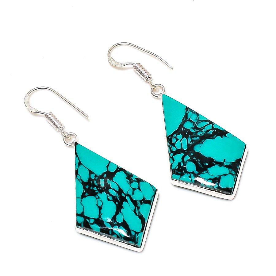 

Серьги из стерлингового серебра 925 пробы с натуральным бирюзовым камнем Santa Rosa, размер 2,09 дюйма, V5B61