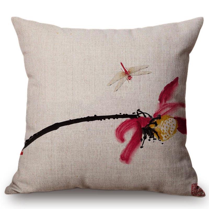 Chinese Retro Painting Style Classical Girl Lotus Cushion Covers Office Car Sofa Chair Home Decoration Cushion Cover Pillow Case