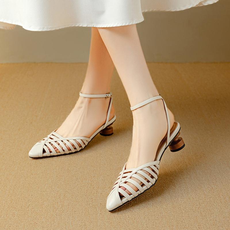 Fashion NEW Summer Women Sandals Split Leather Shoes Women Pointed Toe Strange Heel Shoes Cover Toe Slingback Narrow Band Modern Sandals