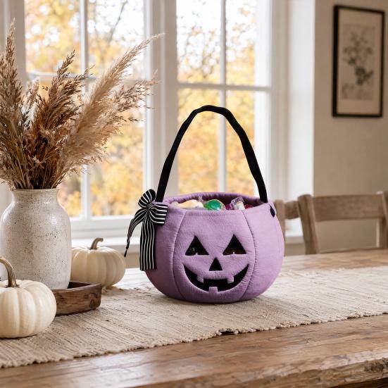 Durable Candy Storage Bag Halloween Pumpkin for Kids, Trick or Treat Tote Eye-catching with Handle, Reusable Snack Bucket Party Favors