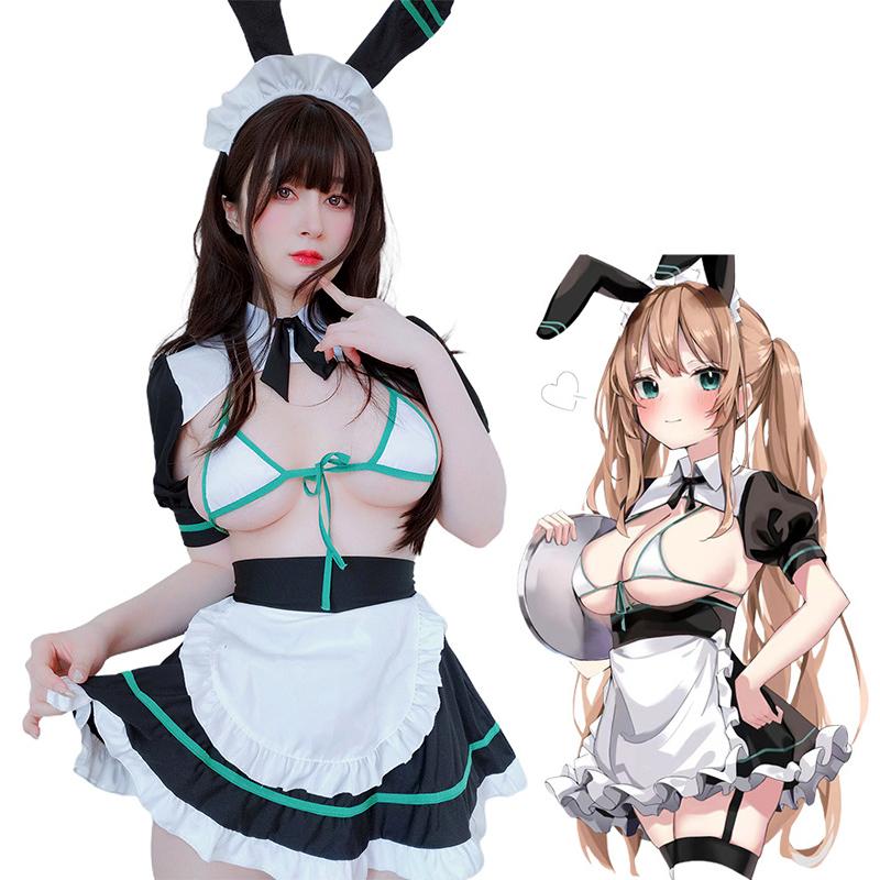 Hot Erotic Sexy Anime Bunny Girl Cosplay Lingerie Maid Role Play Bikini Unifom Apron Set Nightclub Costumes